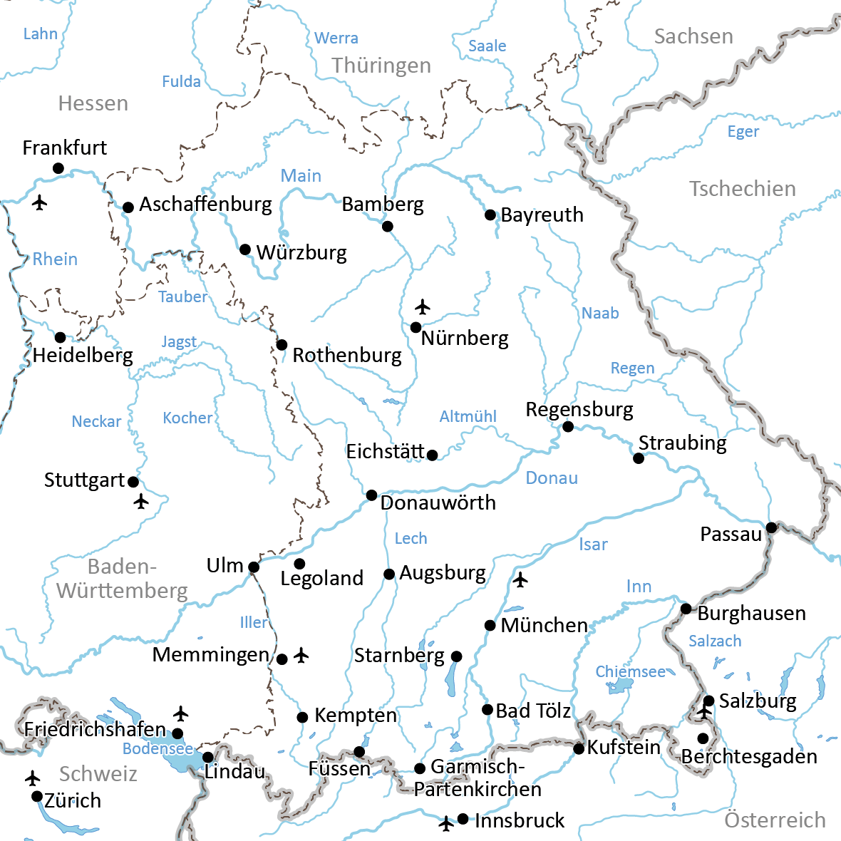 Map Cycling holidays in Bavaria