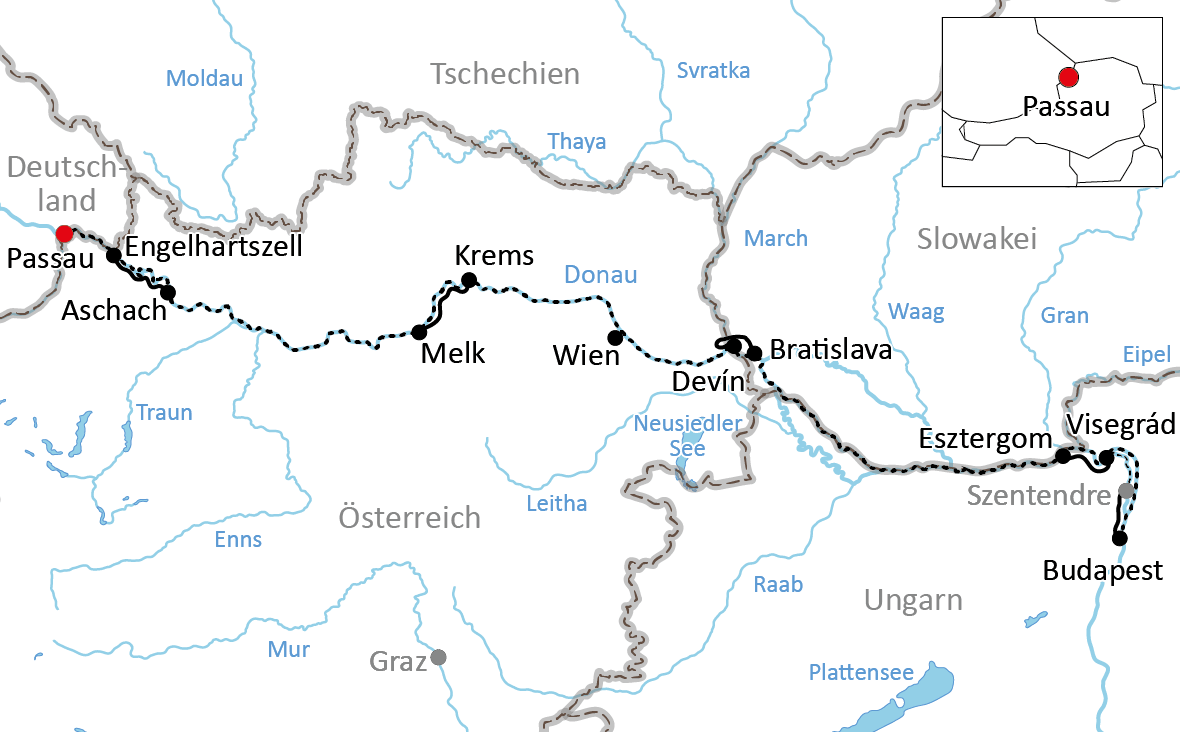 Map, Bike and Boat from Passau to Budapest