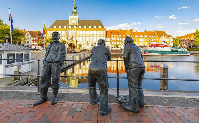 Dolphin spitter and town hall in Emden