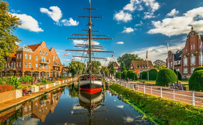 The museum ship and the town hall in Papenburg
