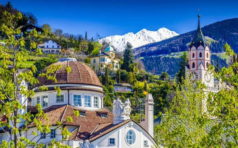 The Kurhaus and the church in Merano