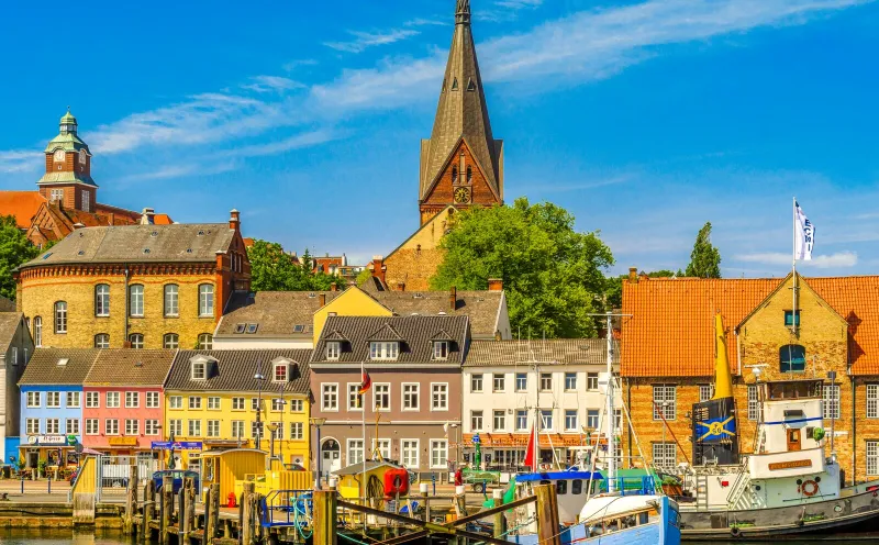 Flensburg harbor with St. Mary's Church