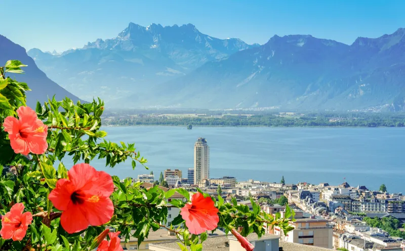 View of Montreux and Lake Geneva