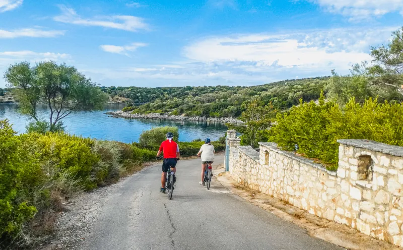 Cyclists on the island of Meganisi