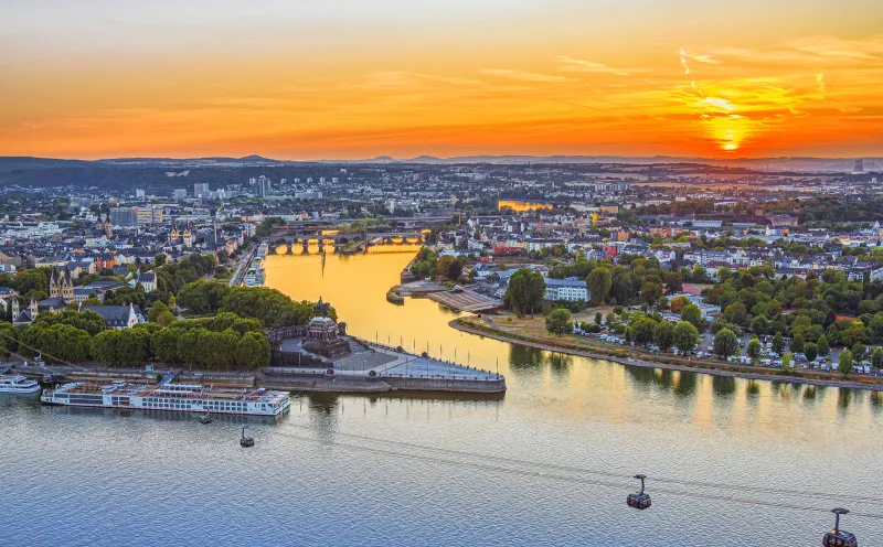 The Deutsches Eck in Koblenz at sunset