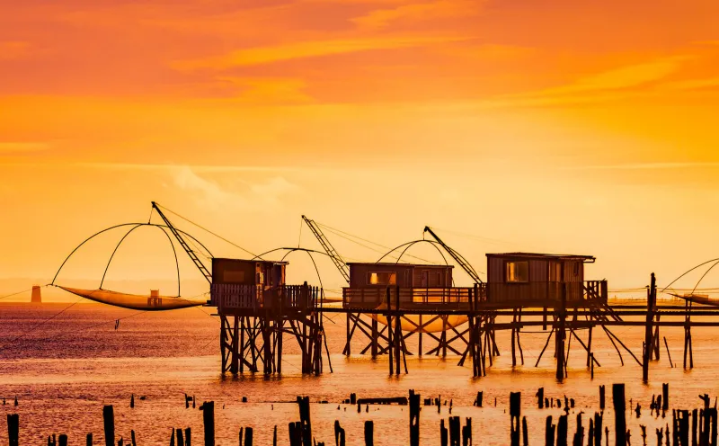 Fishermen's houses at sunrise in Saint-Nazaire