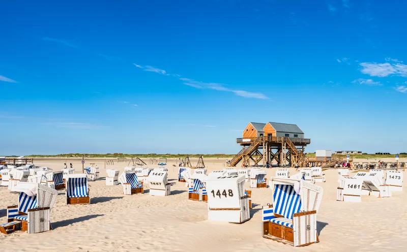 St. Peter-Ording, beach, pile dwellings, beach chairs