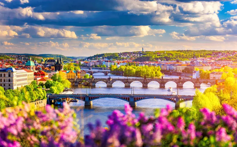 Aerial view of Prague bridges