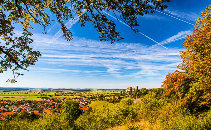 View, Colmberg, autumnal landscape, blue sky
