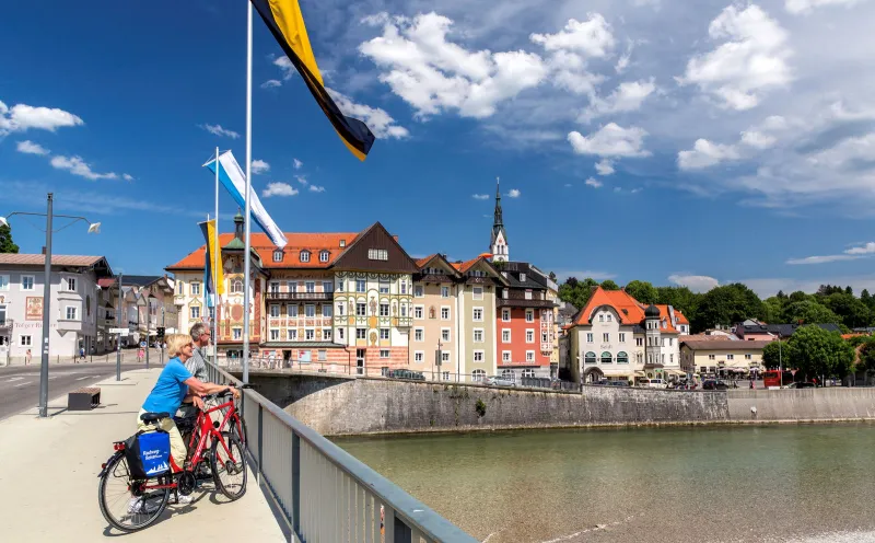 Cyclist Isar bridge Bad Tölz