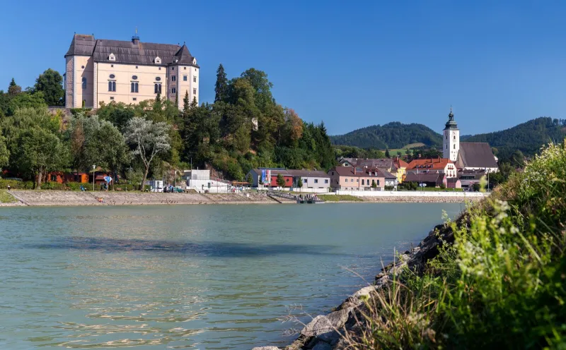 View of Grein and Greinburg Castle