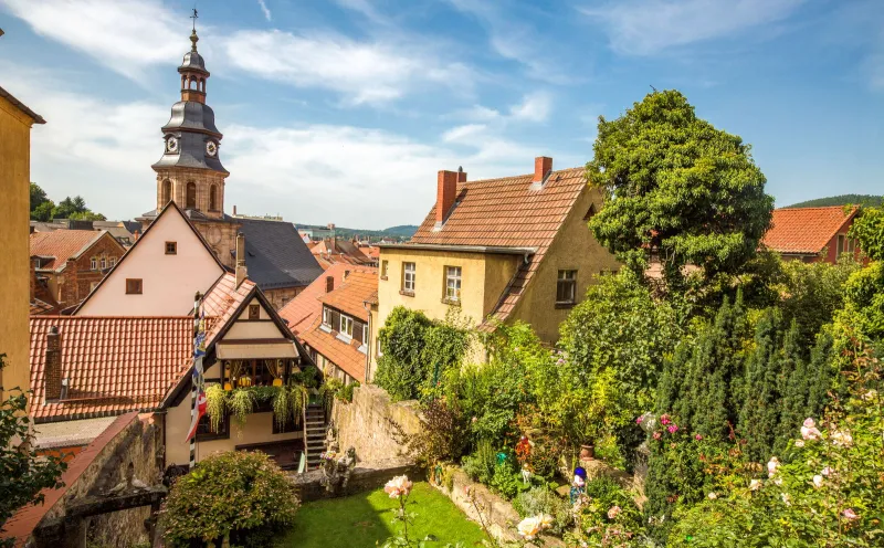 Kulmbach, city, roofs, church