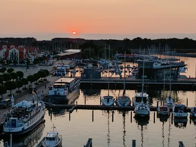 Harbor in Barth at sunset
