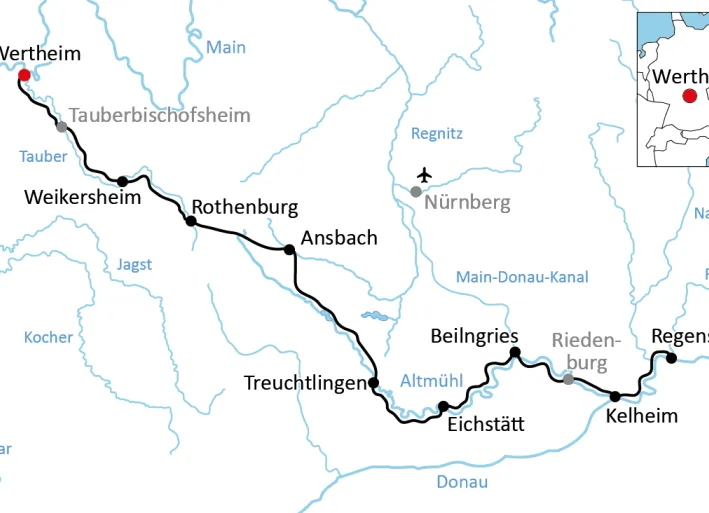 Map of The Tauber and Altmühl Cycle Route