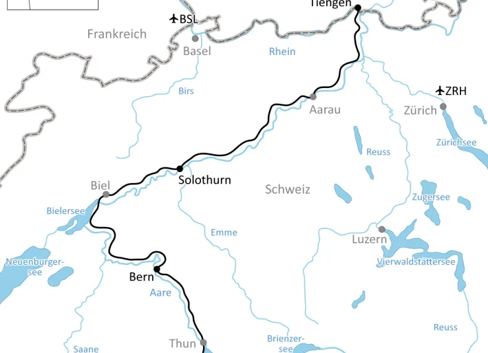 Map of active bike tour along the Aare