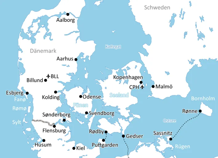Map of Cycling Holidays in Denmark