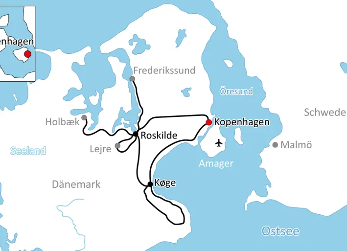 Map of Bike Tour on Sealand
