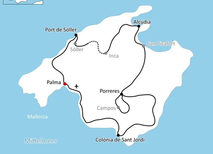 Map for your cycling vacation on Mallorca