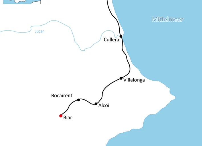 Map to the bike tour in spain