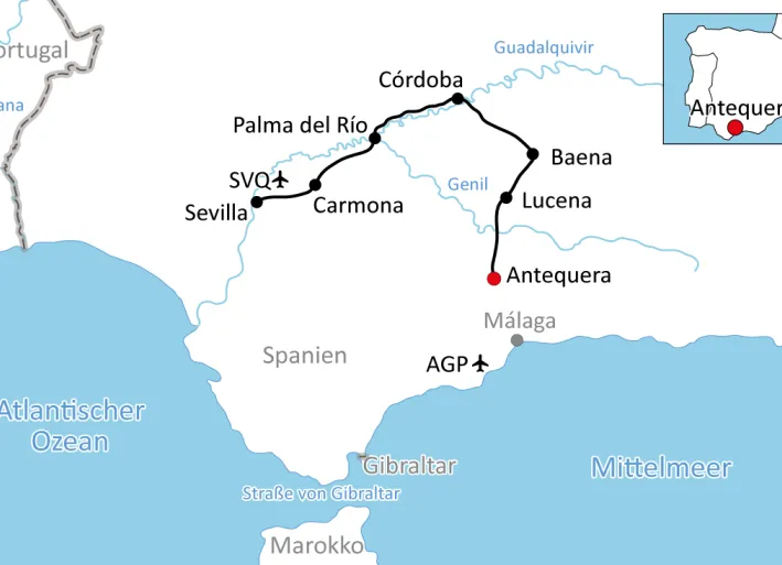 Map for the Biking Holiday in Andalusia