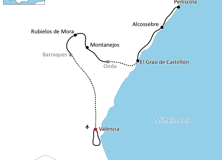 Map of bike tour around Valencia