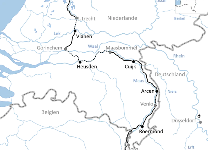 Map of the journey by bike and boat along the Meuse River