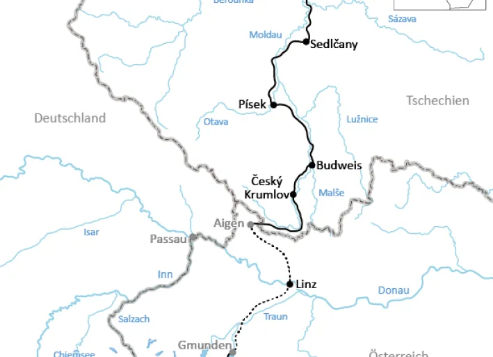 Map for the bike tour from Salzburg to Prague