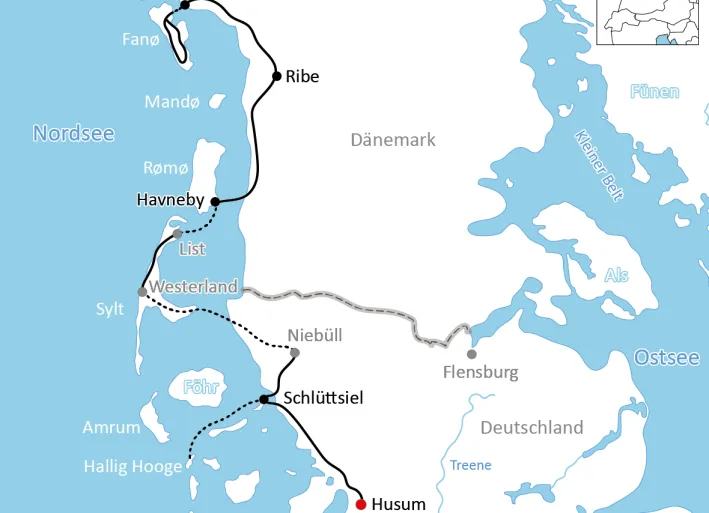 Map of Bike tour to the North Frisian Islands