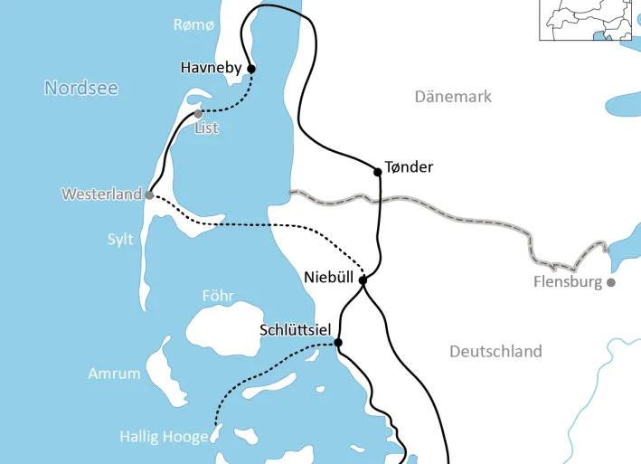 Map of Bike tour to Sylt, Rømø and Hooge