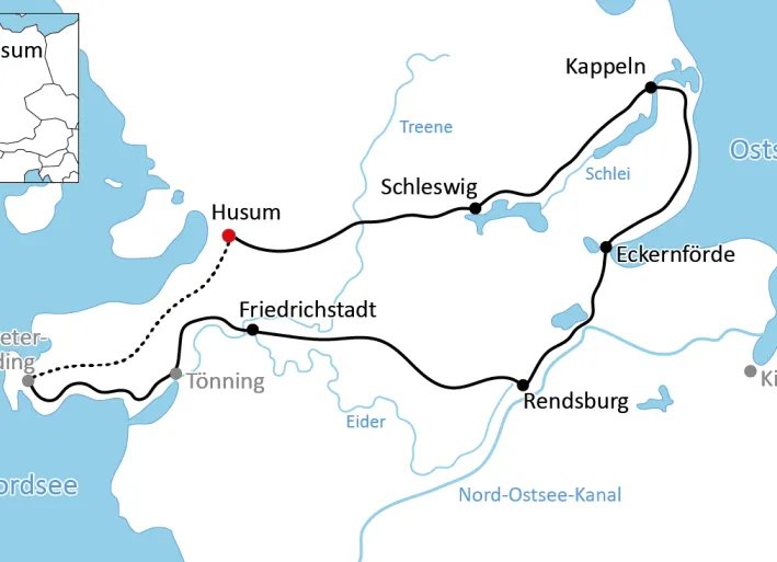 Map of bike tour in Schleswig