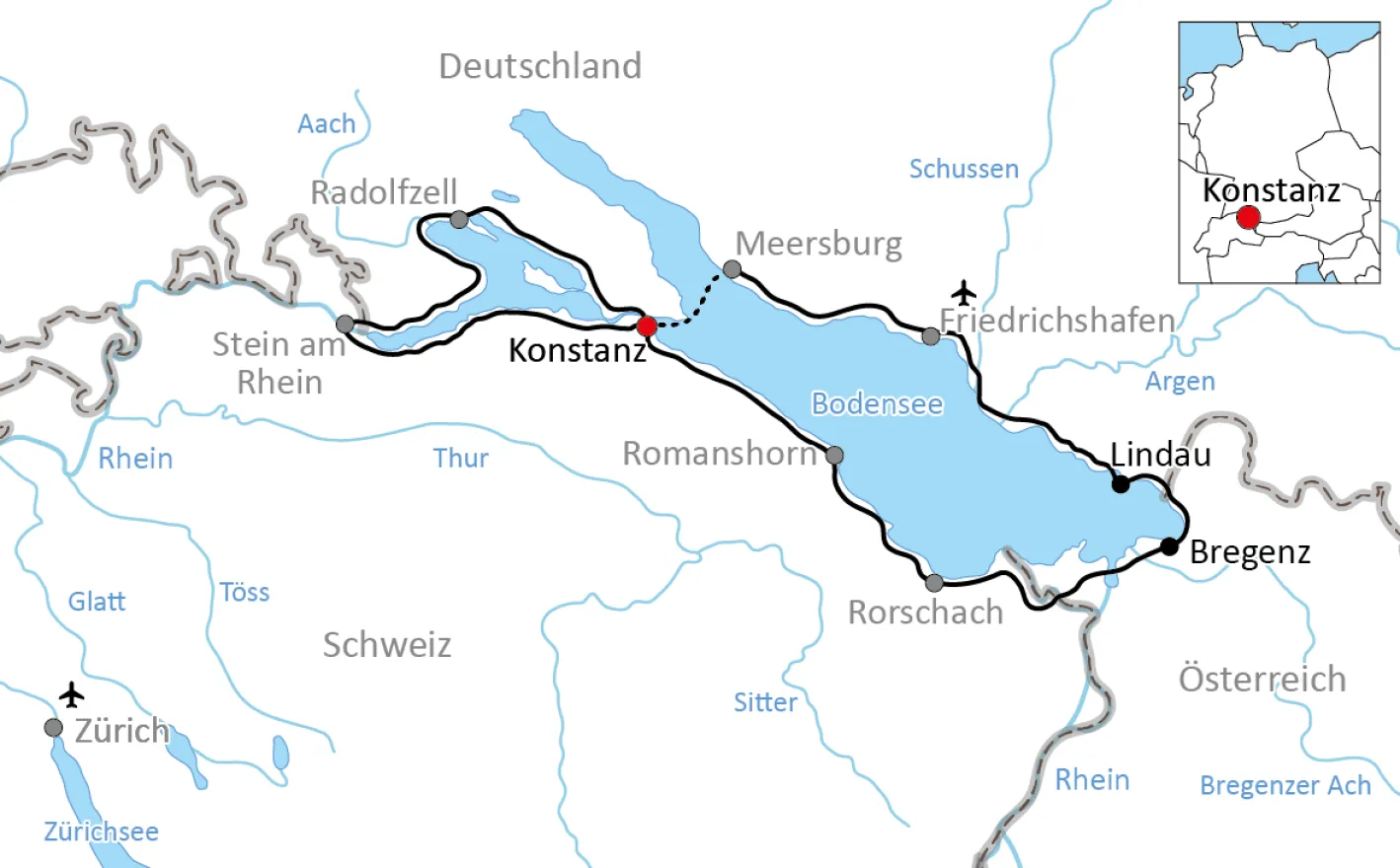 Map for a short tour of Lake Constance by bike