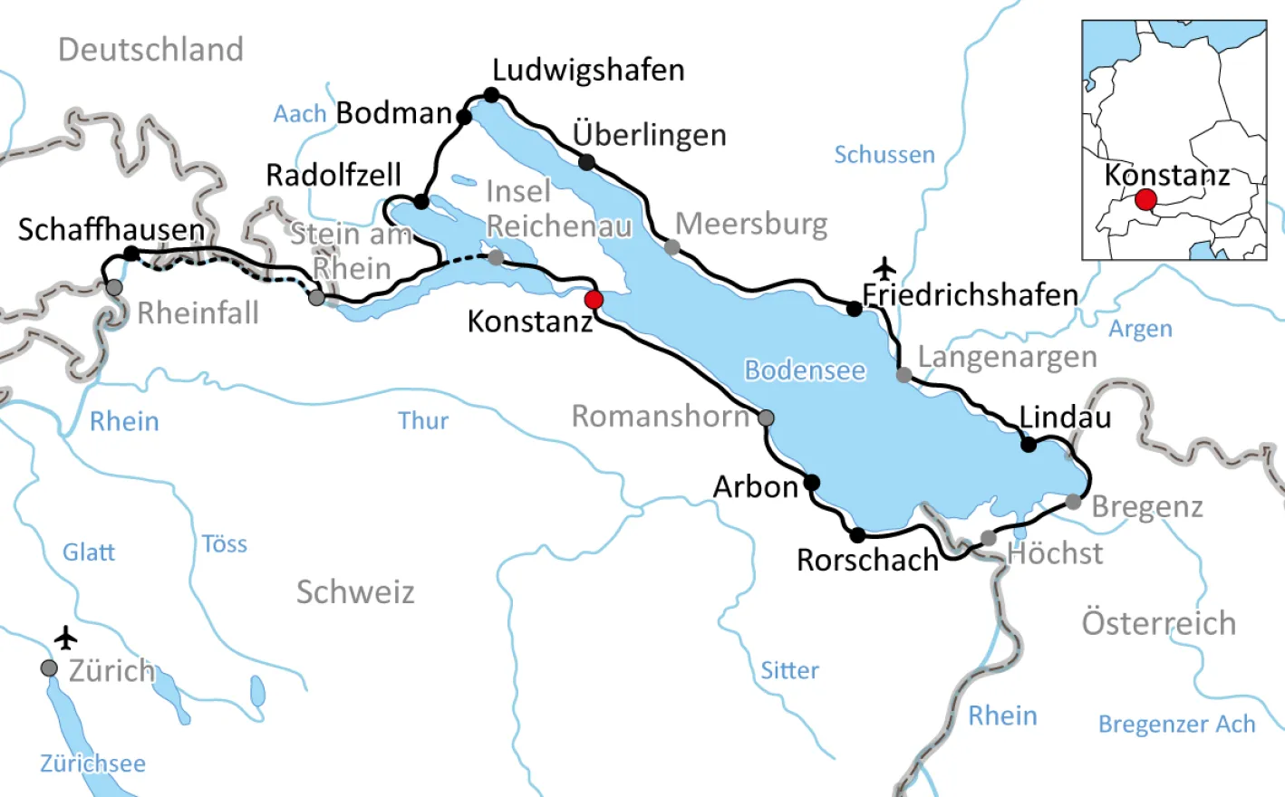 Lake Constance cycle tour with trip to the Rhine Falls