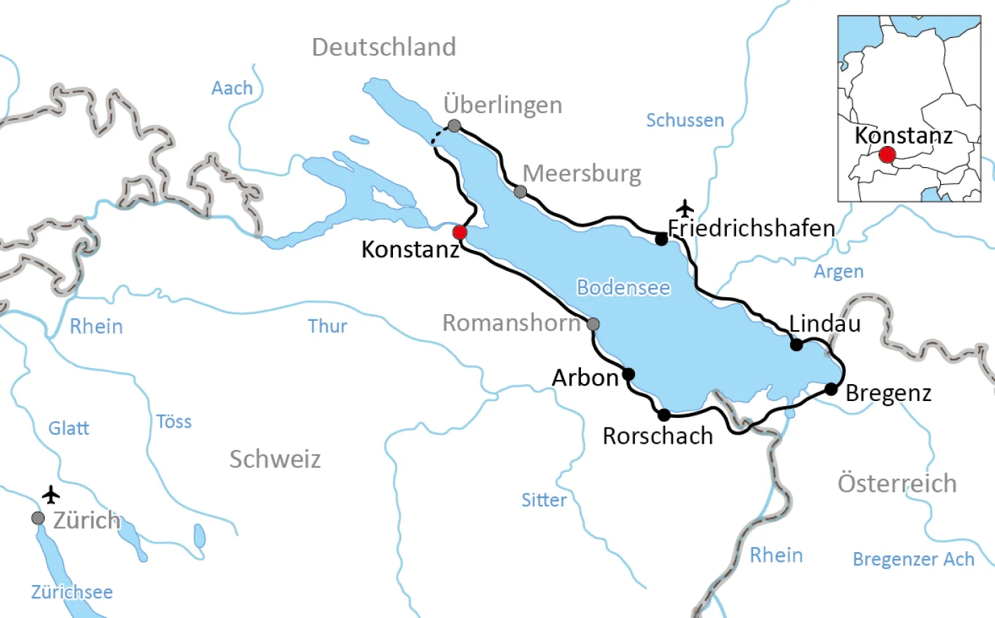 Map for the Cycling Tour at Lake Constance