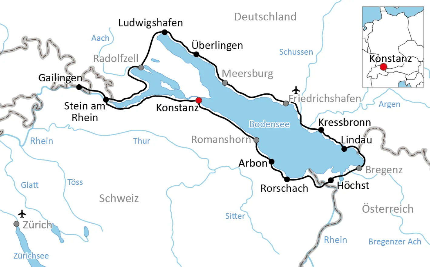 Map of the classic Lake Constance bike tour