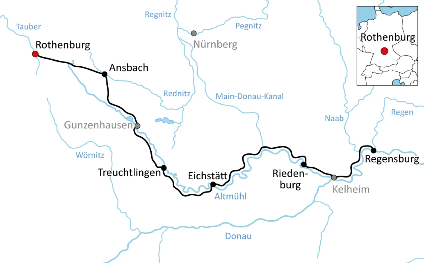 Bike tour along the Altmühl from Rothenburg to Regensburg