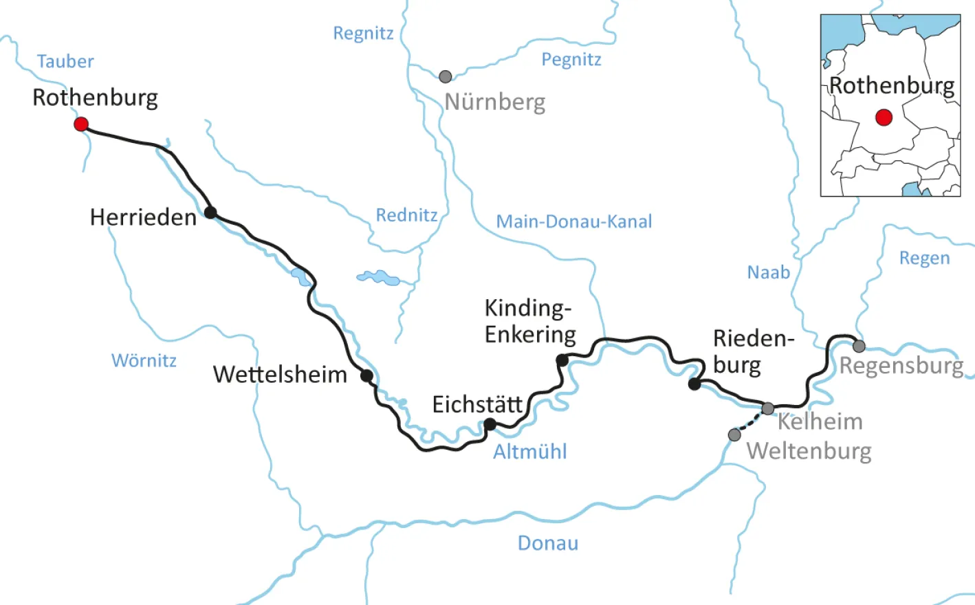 Bike tour along the Altmühl from Rothenburg to Regensburg