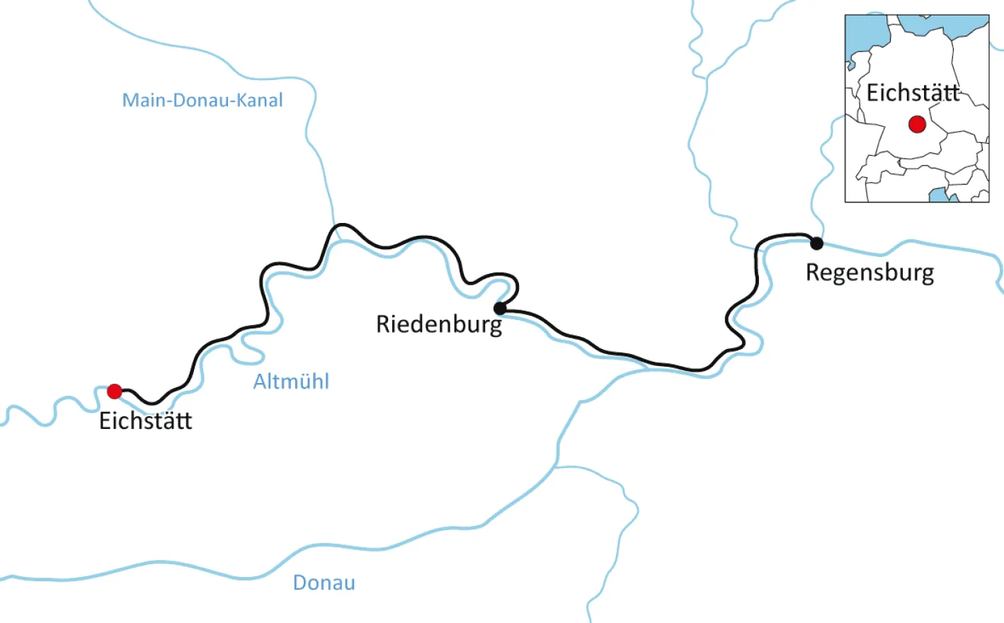 Map of the weekend biking tour to Regensburg