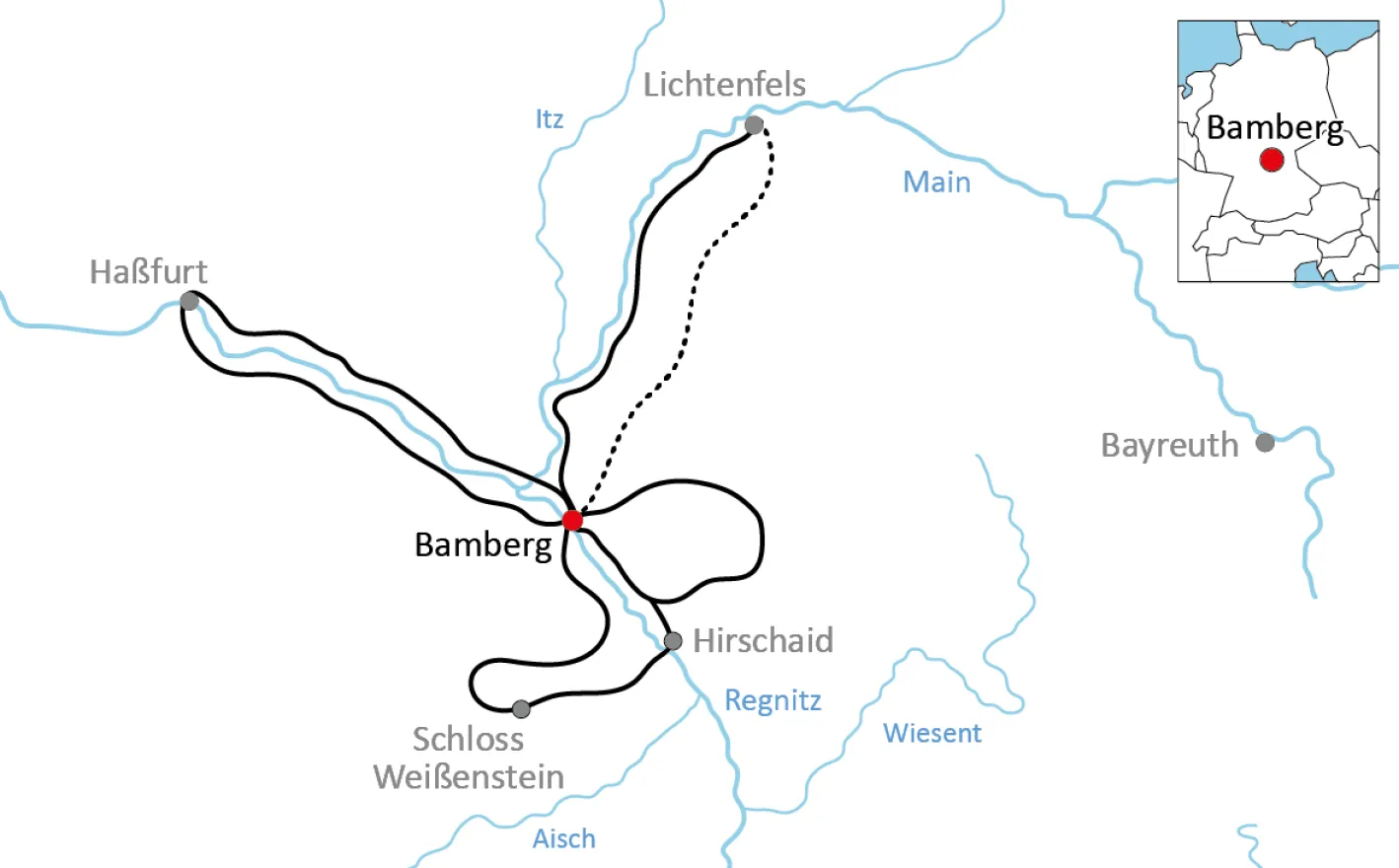 Map for cycling vacation in Bamberg