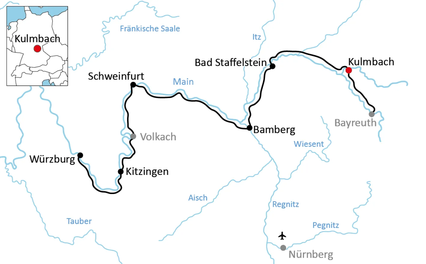 Map for Cycling trip along the Main