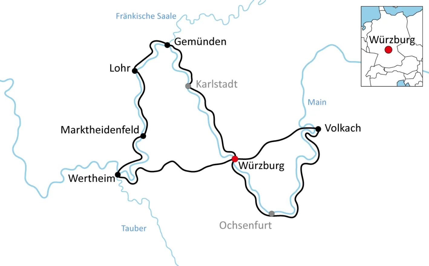 Map for the Bike Tour around Würzburg
