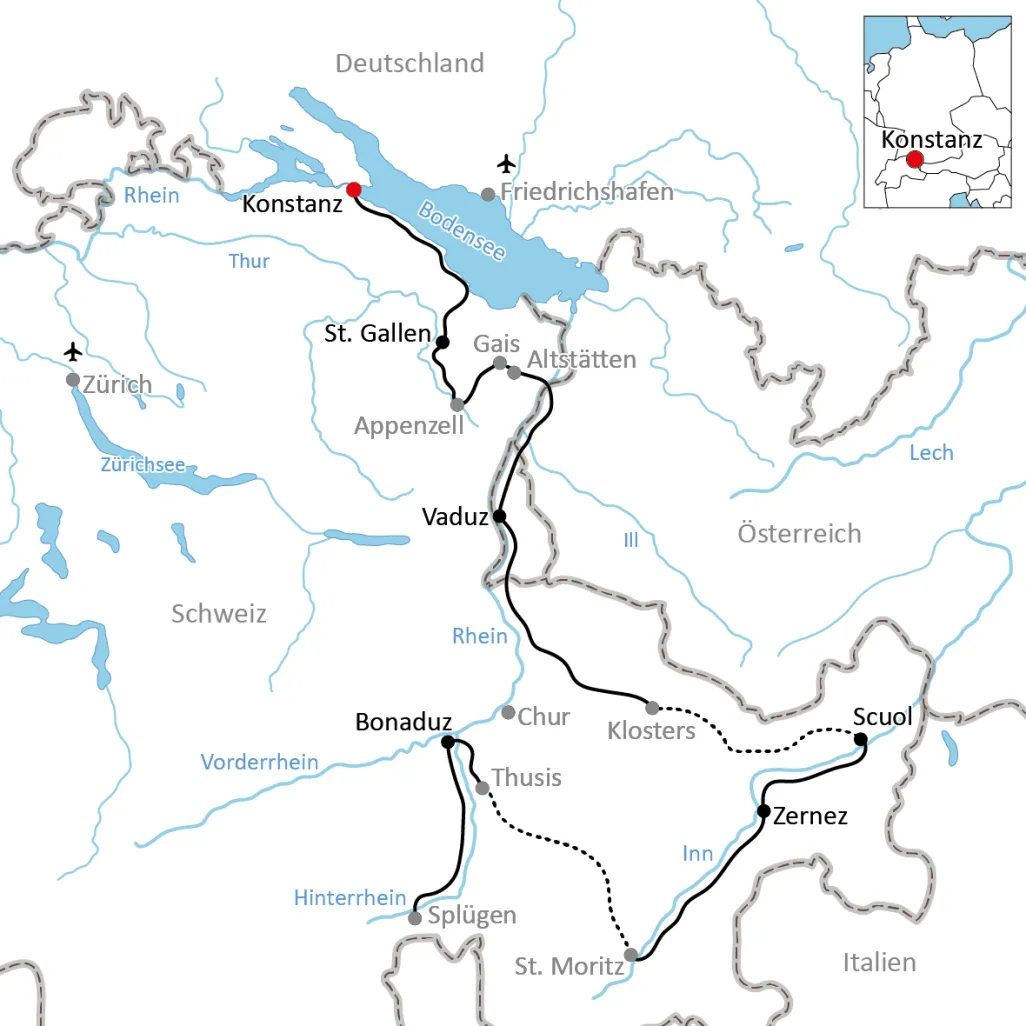 Map for cycling tour to Graubünden