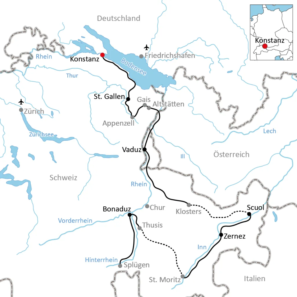 Map for the cycle tour to Graubünden