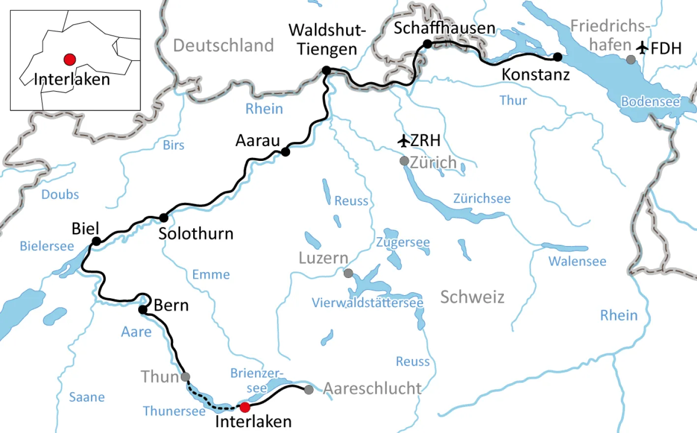 Map of the Aare Cycle Path