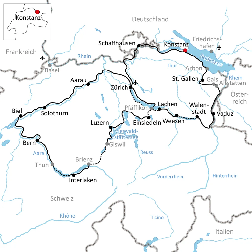 Map to the Grand Bike Tour in Switzerland