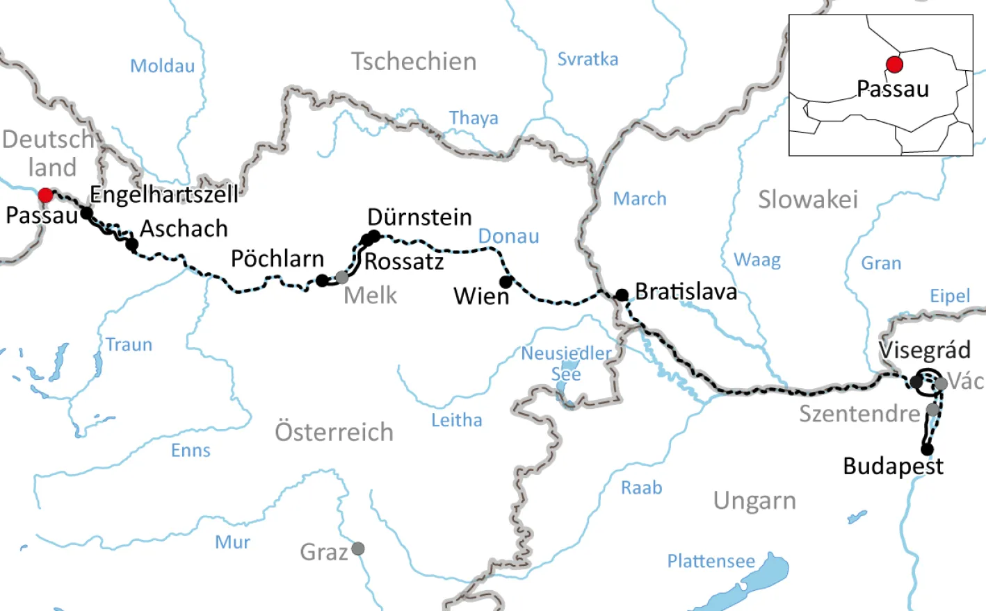 Map to bike and ship on the Danube