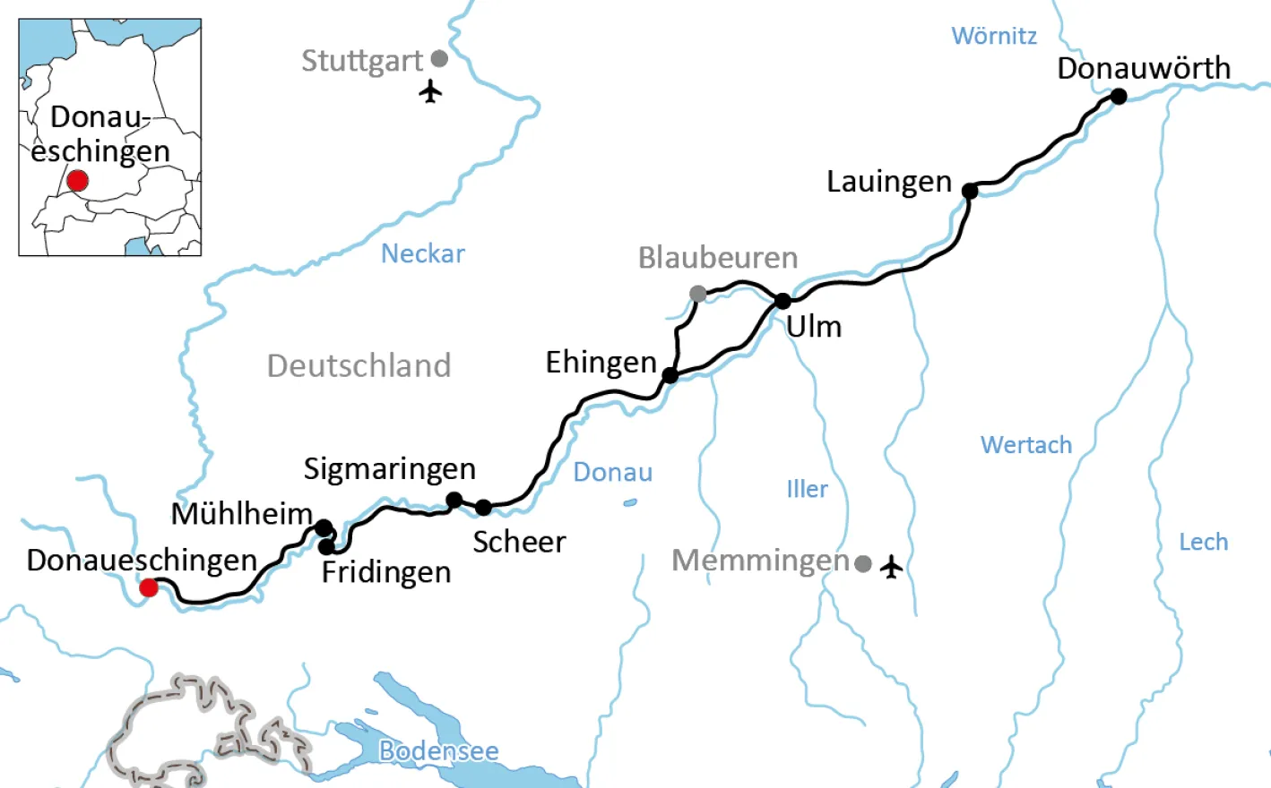 Map for cycling in the valley of the young Danube