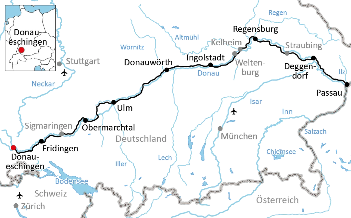 Sporty by bike from Donaueschingen to Passau