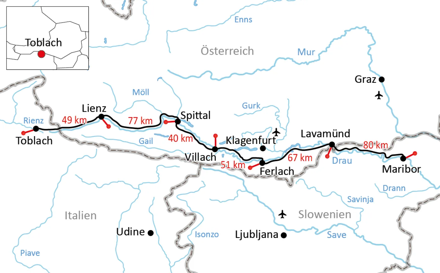 Drava Cycle Route overview map