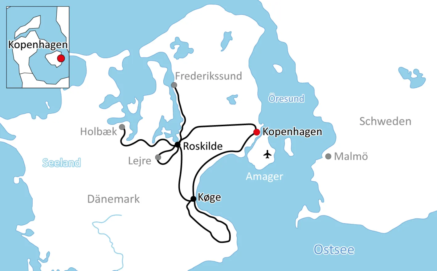 Map of Bike Tour on Sealand