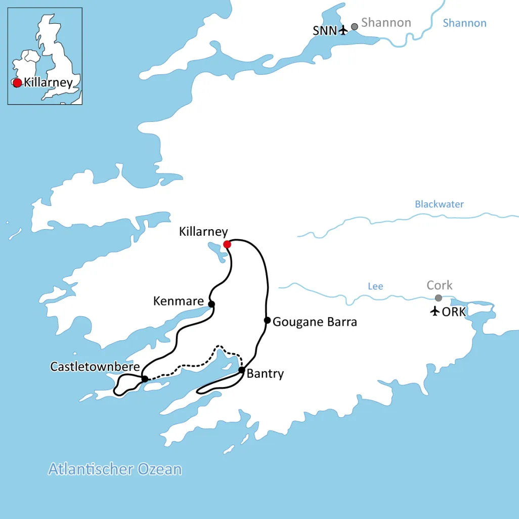 Map for your cycling holiday in Ireland